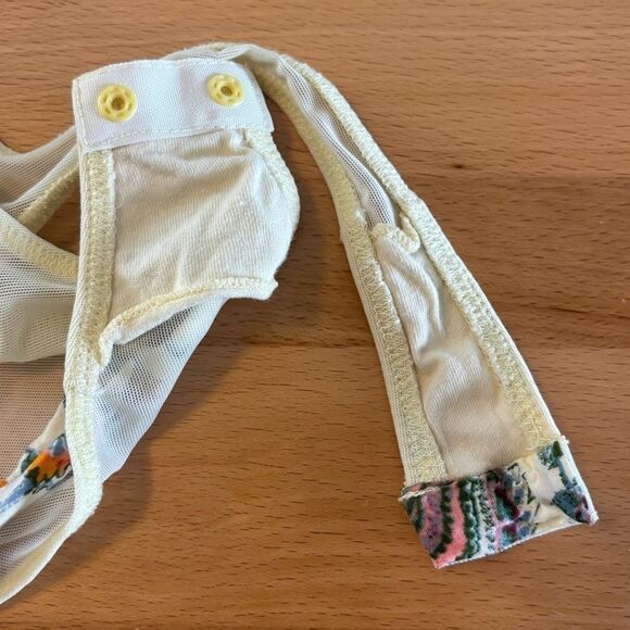 Free People Women’s small Cream Brown Paisley Plunge Bodysuit Flutter - Picture 12 of 14